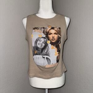 Britney Spears Merch Lucky Ribbed Graphic Tank Top in Tan Women’s Size Large